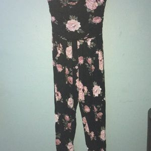 rose black tube top romper